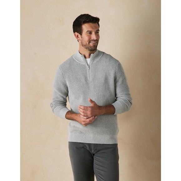 The Normal Brand 1/4 Zip Waffle Knit Zip Pullover Sweater Gray Mens Size 2XL - Picture 1 of 11
